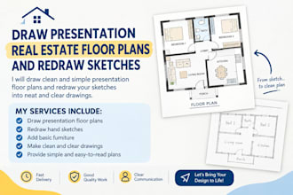 draw presentation real estate floor plans and redraw sketches