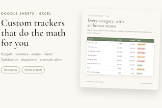 custom google sheets, excel trackers