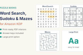 create word search, sudoku and maze puzzle books for amazon kdp