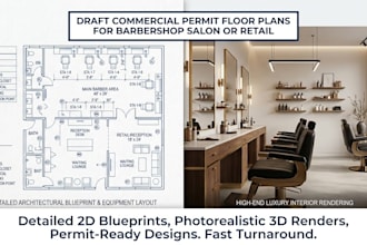 draft commercial permit floor plans for barbershop salon or retail