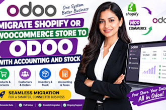 migrate shopify or woocommerce store to odoo with accounting and stock