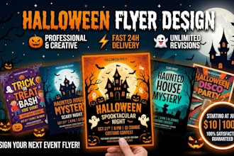 design a spooky halloween flyer, banner, or social media ad