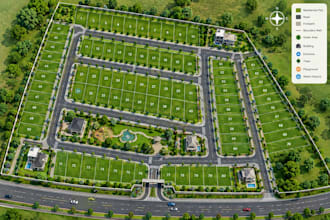 create a residential property map with plot and road layout