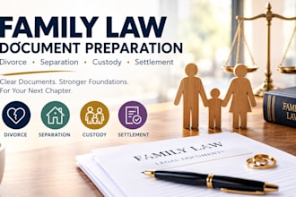 prepare family law documents for divorce, separation, custody and settlement