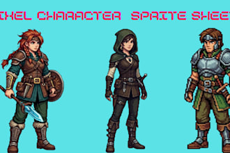 create 8bit 16bit pixel art character sprite sheet rpg game animation assets