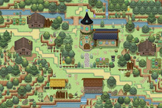 create top down pixel art tileset, rpg tilemap, 2d environment, indie game asset