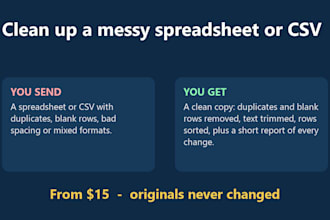 clean up your messy excel spreadsheet or CSV file
