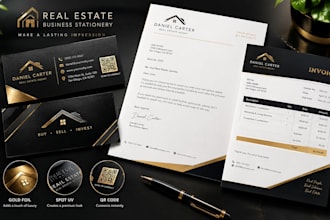 design realtor business card with qr code, gold foil  spot uv letterhead invoice