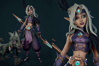 sculpt and rig stylized 3d character, semi realistic, game ready assets for ue5