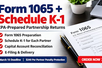 prepare and file your late partnership tax return form 1065 with k1s as CPA