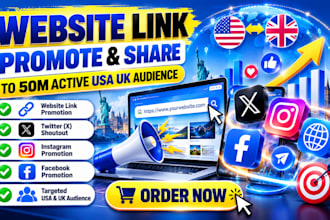 shoutout promote share website link to 50m active USA UK twitter ig fb yt user
