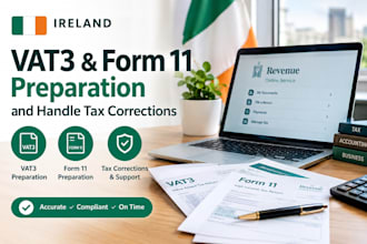 prepare irish vat3 and form 11 and handle tax corrections
