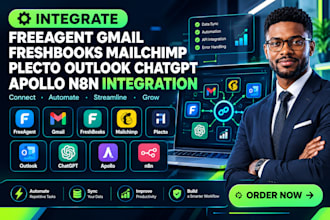 integrate freeagent gmail freshbooks mailchimp plecto outlook chatgpt apollo n8n