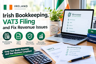 do irish bookkeeping, vat3 filing and fix revenue filing issues