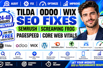 tilda odoo wix seo fixes semrush audit screaming frog pagespeed core web vitals
