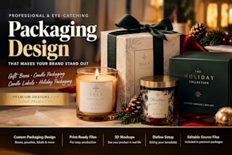 design luxury gift box, candle packaging, candle label and holiday packaging