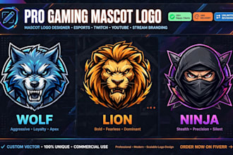 design 3 modern gaming esports mascot logo for free fire pubg