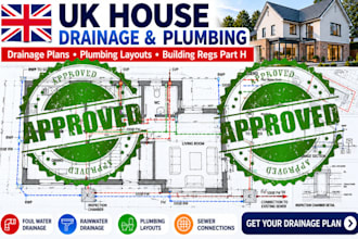 design house drainage plan, plumbing layout, and UK building regs part h