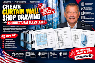 create curtain wall shop drawing and glass detail