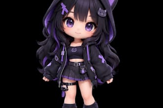 create cute 3d chibi 3d vtuber avatar character model, and 3d print model