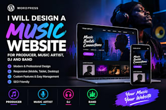 design a music website for producer, music artist, dj and band