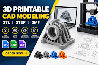 create 3d printable models, stl, step and 3mf files