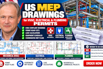create US mep drawings for hvac electrical and plumbing permits