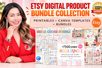 create etsy digital product bundle, printables png bundle, planner bundle design