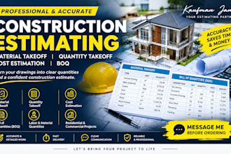 do construction estimating, quantity takeoff, material takeoff and boq