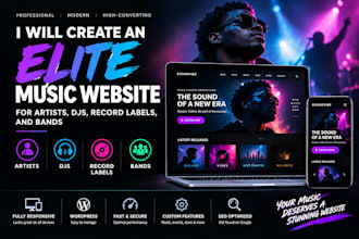 create an elite music website for artists, djs, record labels, and bands website