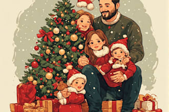 illustrate a personalized christmas family portrait