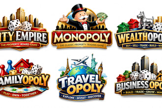 design a modern board game, gaming, strategy, finance property monopoly logo