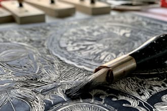 illustrate botanical and animal linocut illustration