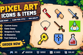 create custom pixel art game icons, food items and inventory assets for rpg game