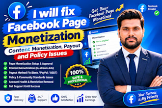 fix facebook page monetization, content monetization, payout and policy issue