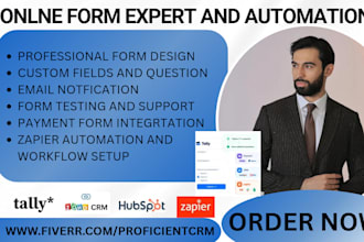 setup tally form survey with conditional logic payment CRM and zapier automation