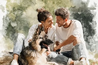 create a hand painted watercolor couple portrait keepsake