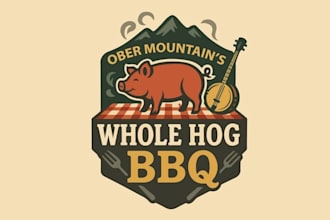 design ober mountains whole hog BBQ logo