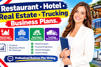 write a restaurant, hotel, real estate or trucking business plan for startups