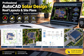 create autocad solar design, roof layouts and site plans