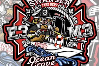 create a vintage fire department truck badge logo for swansea worcester