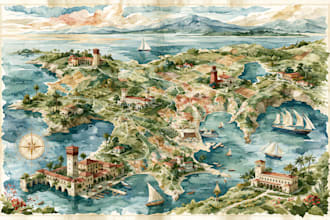 sketch watercolors city and town custom maps in procreate