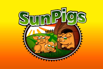 design fantastic cartoon sun pigs logo