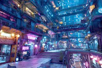 draw illustration of futuristic cyberpunk city