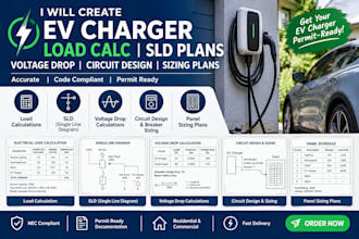 create ev charger load calc sld plans voltage drop circuit design sizing plans