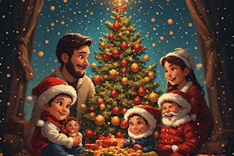 illustrate beautiful family christmas scenes