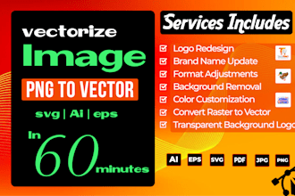 vectorize image, convert png to vector and redraw logo in ai, eps, svg, PDF, png
