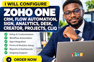 configure zoho one crm flow automation sign analytics desk creator projects cliq