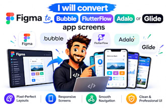 convert figma to bubble flutterflow glide or adalo app screens