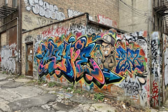 paint real graffiti art on the street wall